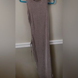 Cute stripped dress. White and tan/brown stripes.